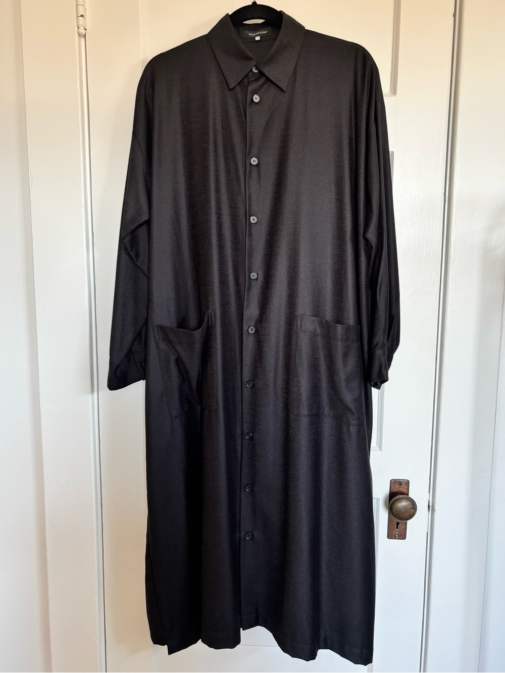 NWT - Eskandar slim A-line long sleeve shirt dress w/collar wool & silk - size 1